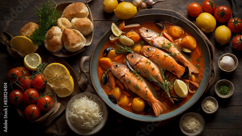 Bouillabaisse traditional Provençal fish stew originating from the port city of Marseille