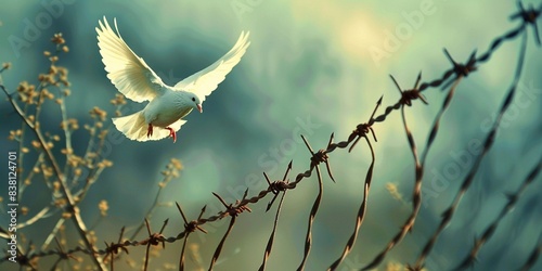 Beyond Barriers: Dove Soars for Peace Over Barbed Wire (Unity, Hope)