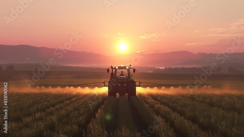 A farmer rides in a combine and waters his fields, agricultural business concept 