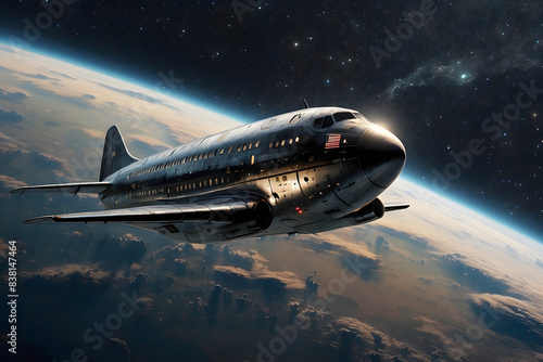 A dreamy, nostalgia-inducing astral aircraft floats gracefully against a backdrop of twinkling stars, embodying a sense of timeless elegance and wonder.