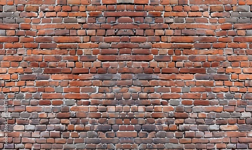 Old red brick wall background. Panoramic wide texture, Generative AI