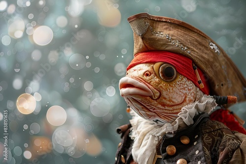 Fish dressed as a pirate, copy space, empty saying bubble