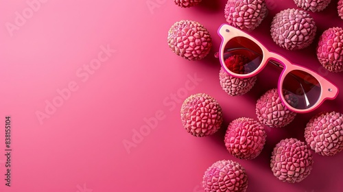 Lychee with quirky sunglasses, copy space, empty saying bubble