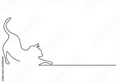 Silhouette of abstract cat in one continuous line drawing. vector illustration