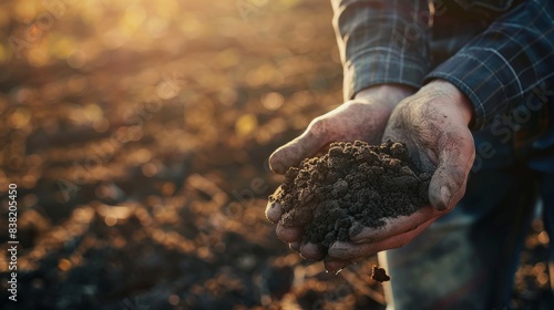 soil in the hands of the farmer. agriculture. close-up of farmers hands holding sun black soil in their hands, fertile land. garden field ground fertile concept. worker holding soil plowed field
