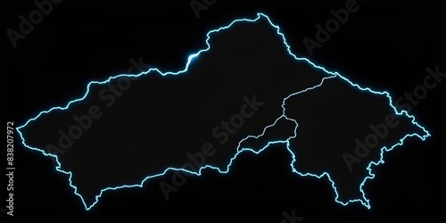 Abstract map sketch of Central African Republic on black background, geographical, design, template, isolated, abstract, image, sketching, style, map, Central African Republic, artistic
