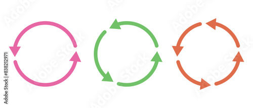 Loading circle arrow icon. Circular arrow vector. Different colour circular arrows collection on white background. Set of different circle arrows icons. 