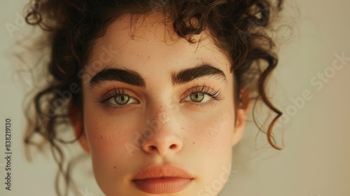 Portrait of a woman with naturally thick and bushy eyebrows, embracing her unique beauty and individuality