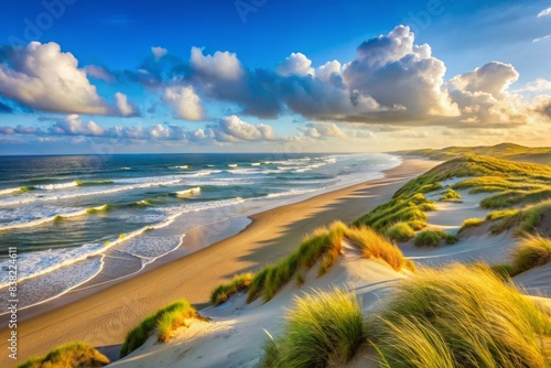 Scenic view of waves washing over Texel sand dune, Netherlands, beach, coastal, serene, tranquil, nature, landscape, seascape, ocean, sand, dunes, relaxation, travel, vacation, horizon, water