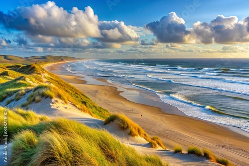 Scenic view of waves washing over Texel sand dune, Netherlands, beach, coastal, serene, tranquil, nature, landscape, seascape, ocean, sand, dunes, relaxation, travel, vacation, horizon, water