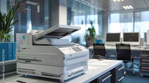 office format photocopier in the modern office. multifunction laser printer. Secretary work. Copy, print, scan, and fax machine 