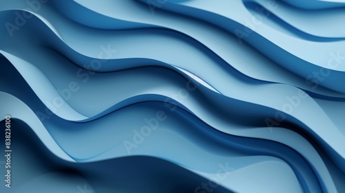 An abstract design with a modern blue background, folded ribbons and ruffles, and a fashion wallpaper with wavy layers