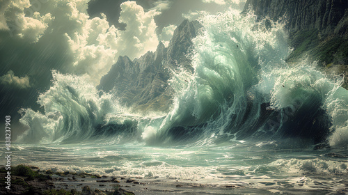 Waves crashing on cliffs