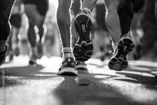 Running marathon black and white