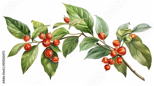 guarana plant paullinia cupana botanical illustration isolated on white digital painting