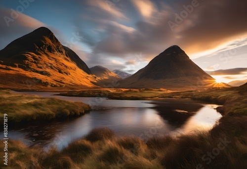 A view of the Glencoe Mountains in the Highlands of Scotland