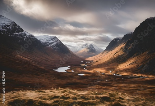 A view of the Glencoe Mountains in the Highlands of Scotland