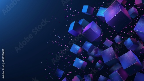 Geometric abstract background with isometric digital blocks. Blockchain concept and modern technology. Modern illustration.