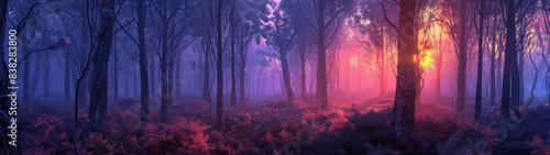 Enchanted Forest at Dusk, 3D rendering, popart