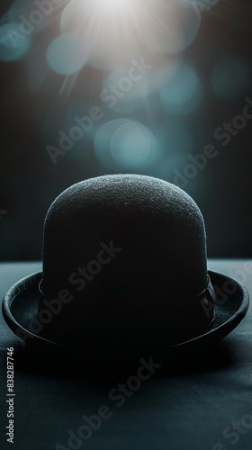Produce a frontal view design of a sleek bowler hat with striking highlights