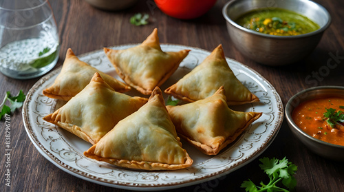 Veg Samosa - is a crispy and spicy triangle shape snack which has crisp outer layer of maida filling of mashed potato, peas and spices.