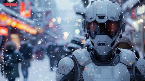 This is a futuristic soldier vigilante vigilance background with snow and ice.