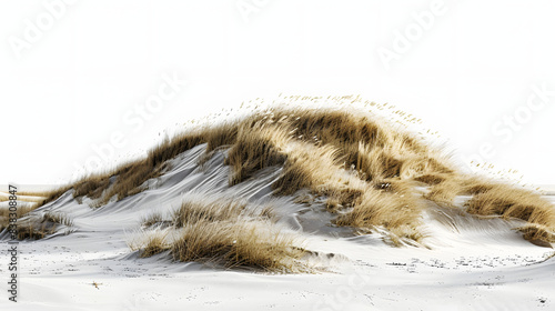 a mesmerizing scene on a texel, netherlands sand dune as waves peacefully wash over its slopes isolated on white background, detailed, png