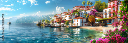 Spanish Coastal Charm Seaside Town Blooms, Floral Paradise Seaside Spanish Village