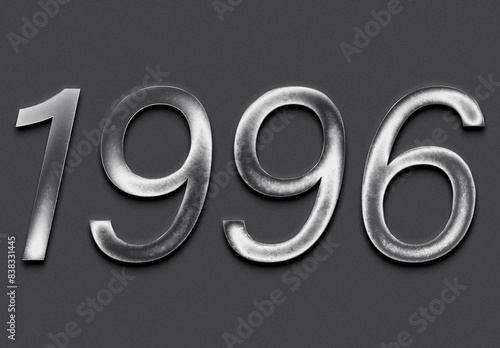Chrome metal 3D number design of 1996 on grey background.