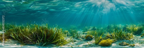 A marine biologist carefully plants seagrass in a thriving underwater ecosystem, showcasing the importance of conservation and restoration