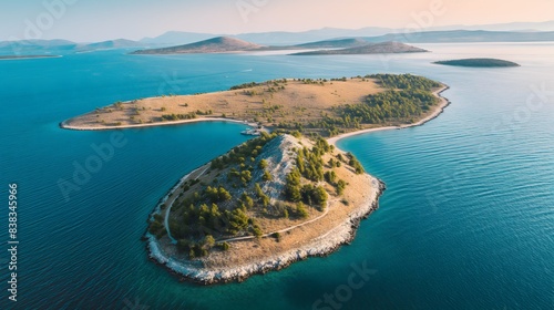 Aerial View of a Small Island in Croatia During the Day. Generative AI