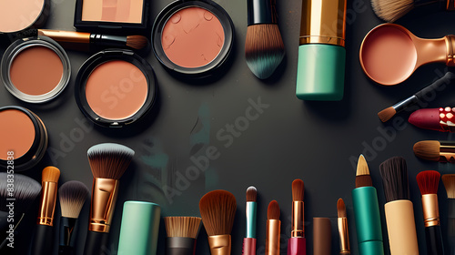 Background with a makeup table theme full of makeup