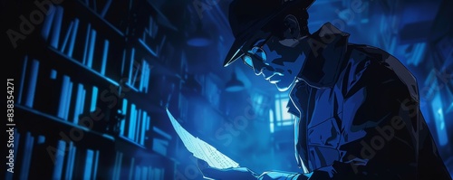 A detective examining a cryptic note left at a crime scene, deciphering the hidden meaning and unraveling the mystery of a cunning criminal's plans.