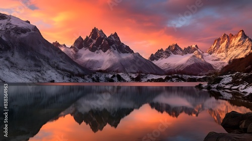 Panoramic view of Mount Cook at sunrise, New Zealand.