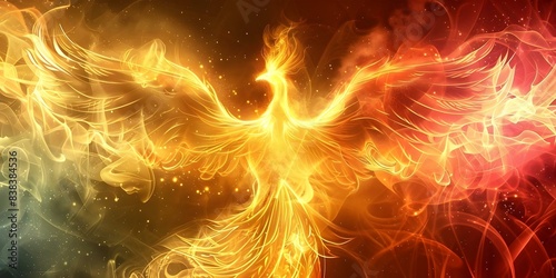 Celestial phoenix symbolizes rebirth with burning wings and feathers. Concept Mythical Creatures, Symbolism, Rebirth, Phoenix, Celestial
