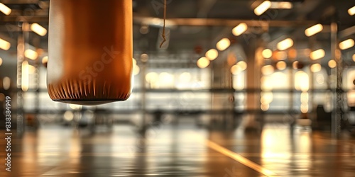Training at a boxing gym with a punching bag. Concept Boxing Training, Gym Workout, Punching Bag Routine, Fitness Regimen, Strength and Conditioning