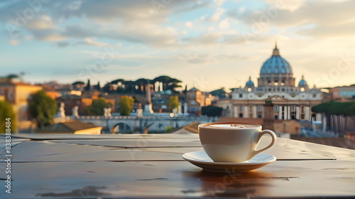 Morning Coffee Overlooking Vatican Cityscape Rome Sunrise