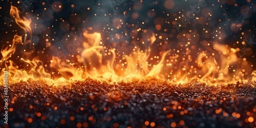 Realistic burning fire effect with hot sparks and flames for visual impact. Concept Special Effects, Fire Simulation, Visual Impact, Realistic Flames, Hot Sparks