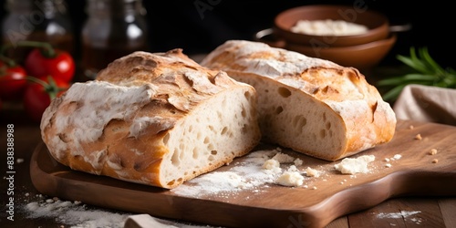 Italian ciabatta bread known for irregular shape open crumb and chewy texture. Concept Italian Breads, Ciabatta, Baking Techniques, Bread Texture, Chewy Crust