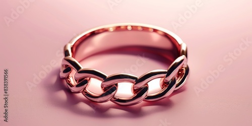Minimalistic composition: Stylish ring with chains in 14k pink gold. Fine jewelry for women, gift for her.