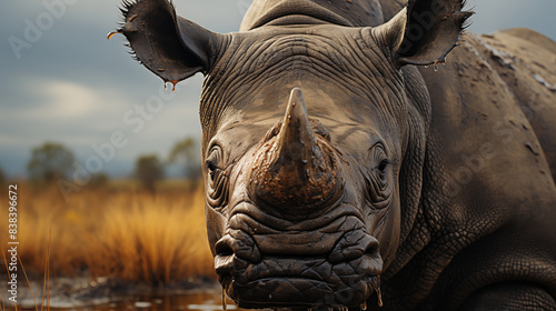 Stunning close-up footage showcases the beauty of the rhinoceros, known for its unique horn and robust physique. Rhinoceros, an endangered species, faces threats from poaching and habitat loss.