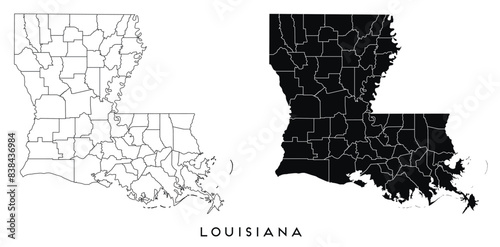 Louisiana state map of regions districts vector black on white and outline