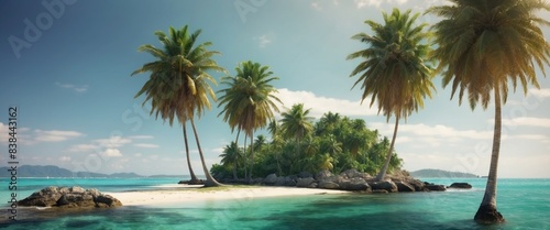 Beautiful island with palm trees Vacation and travel concept.