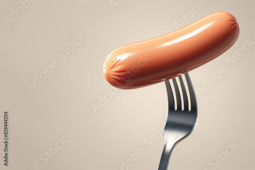 Sausage pricked on a fork. Space for text.