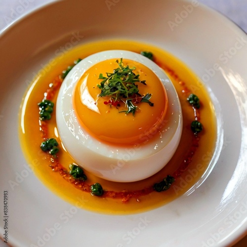 Um lindo prato de ovo mollet preparado por chefe de cozinha renomado
