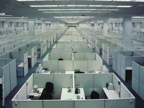 Cubicle-filled office space reflecting conventional corporate environment.