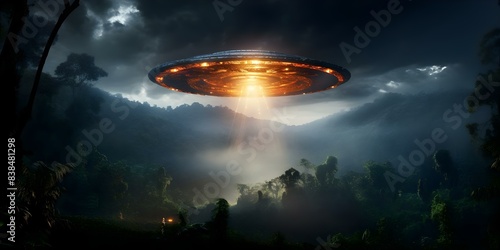 Background Image of an Isolated UFO for Design Projects. Concept Alien Technology, Sci-Fi Spaceship, Galactic Vessel, Extraterrestrial Craft, Unidentified Flying Object