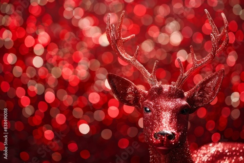 Red deer sculpture on red backdrop
