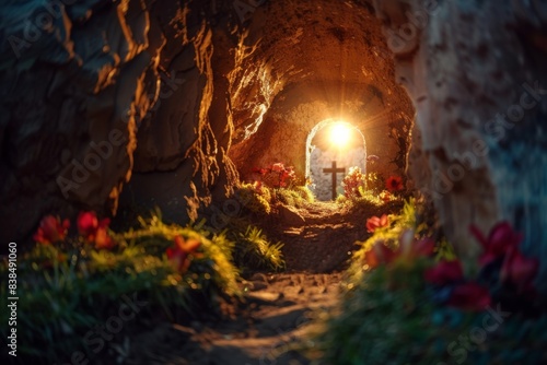 Statue jesus flowers cave