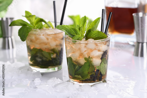 A refreshing mint julep cocktail. Made with bourbon, fresh mint and a hint of sweetness, this is the perfect drink for summer gatherings.